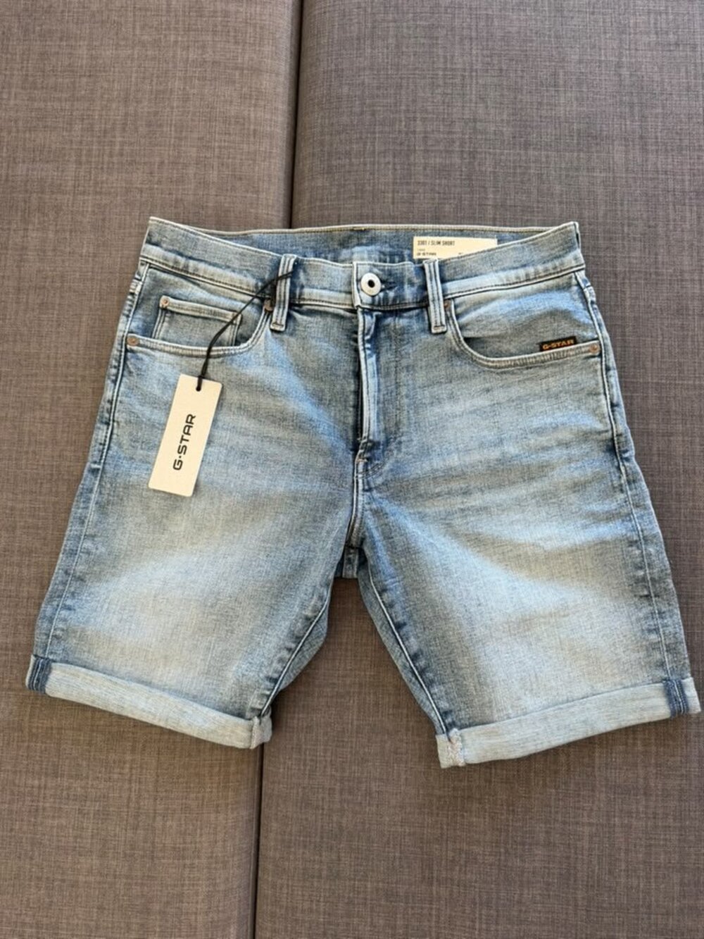 G-Star 3301 Slim Short Denim Faded Sea Point Blue Size 30